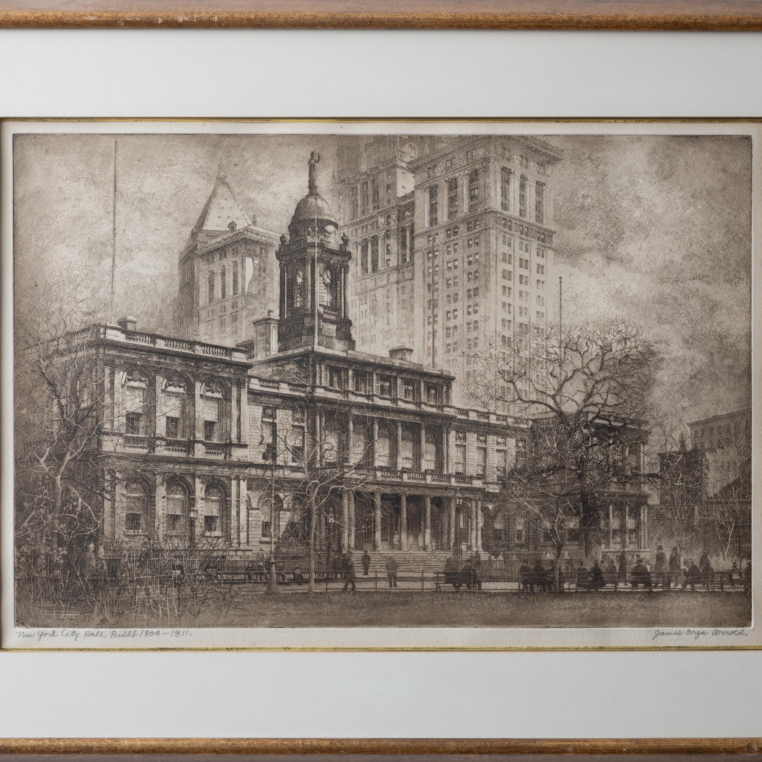 American James Irza Arnold - New York City Hall Etching, c.1920s For Sale