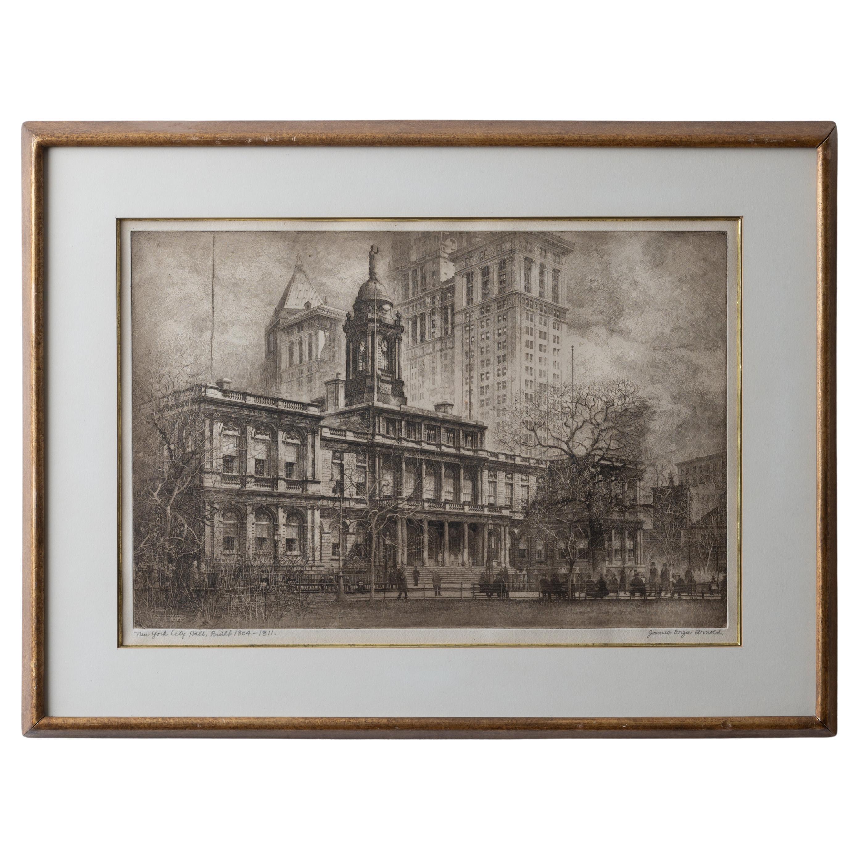 James Irza Arnold - New York City Hall Etching, c.1920s For Sale