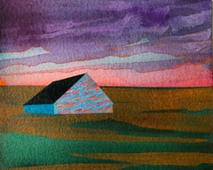 Beacon, acrylic on paper, 6 x 7.5 inches. Vivid landscape painting