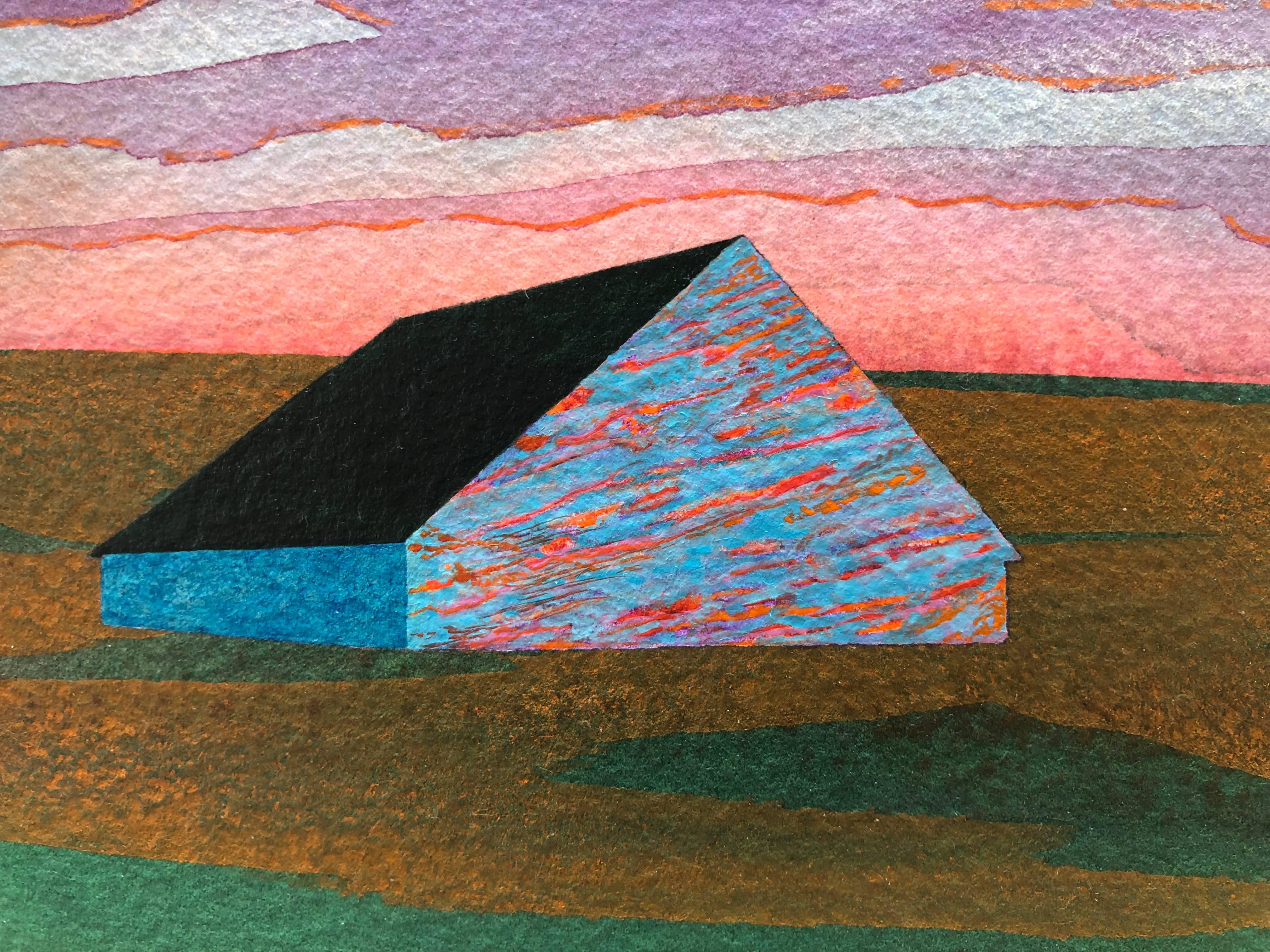 Beacon, acrylic on paper, 6 x 7.5 inches. Vivid landscape painting - Painting by James Isherwood