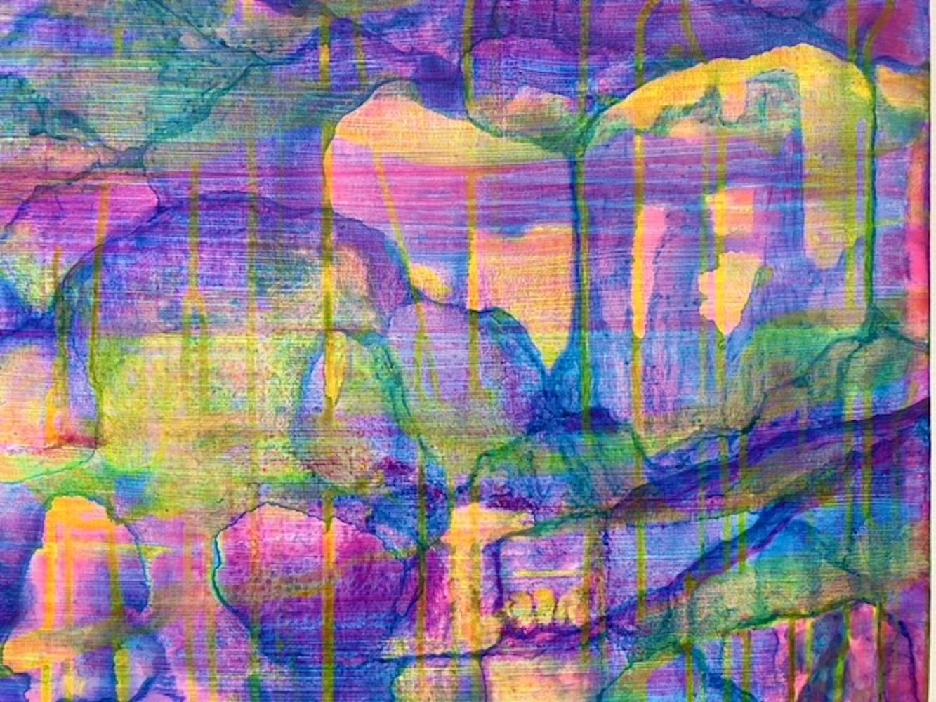 Canyon, vibrant landscape painting, neon pink and purple 1