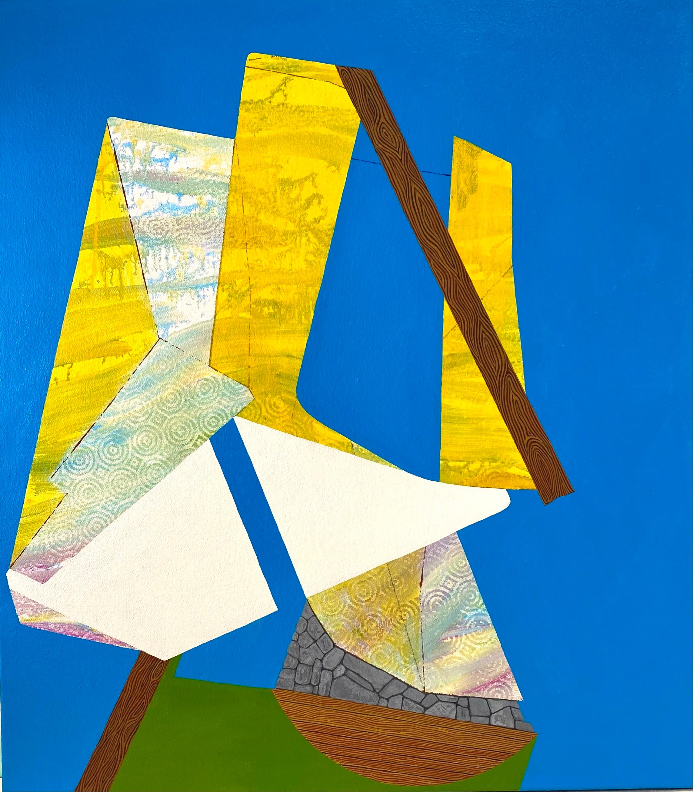 James Isherwood Landscape Art - Highlander, abstract blue and yellow painting