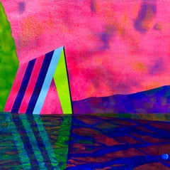 Leave By Night, neon landscape painting, architectural abstract