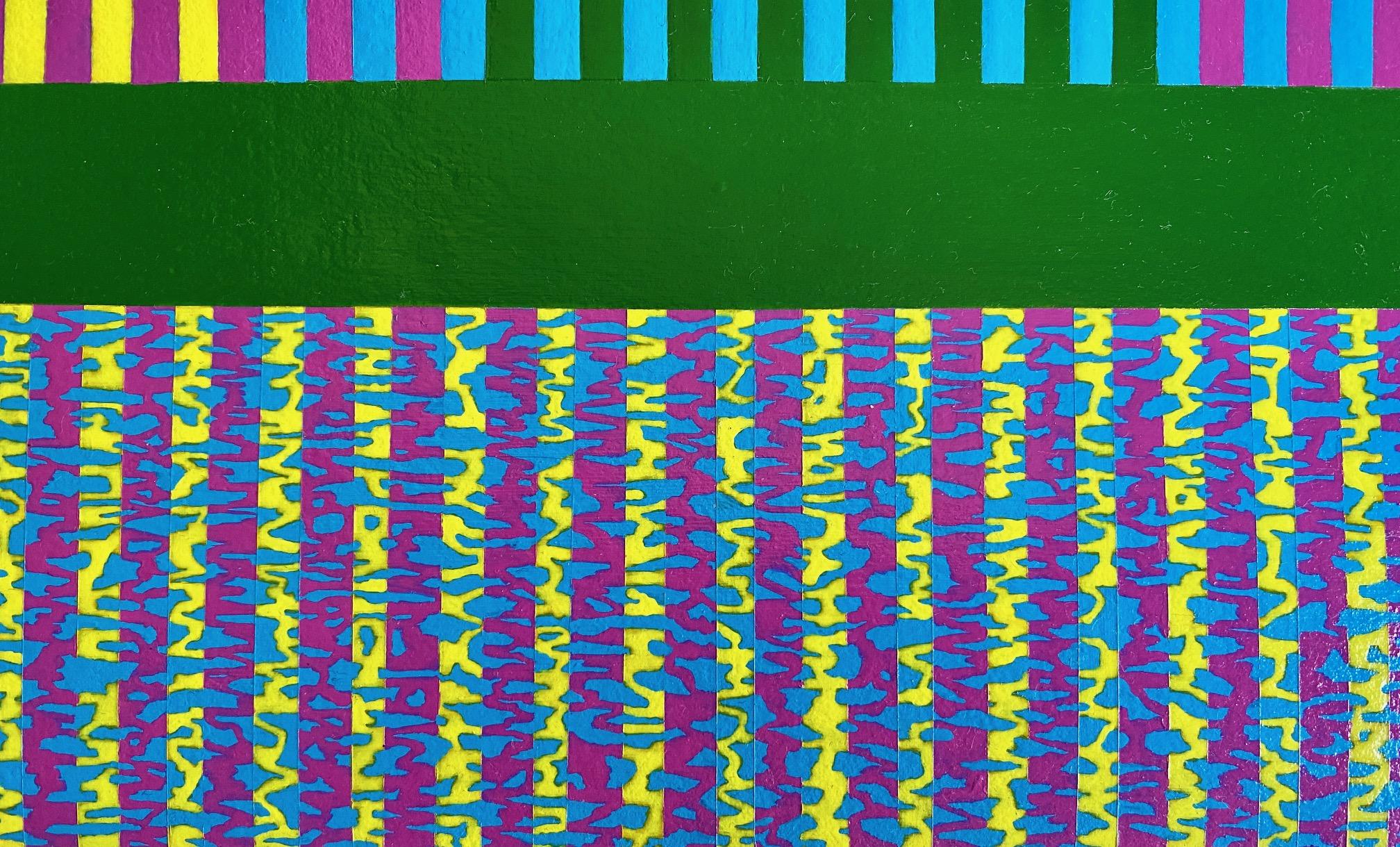 Lemon Sky, acrylic on paper painting of architecture, yellow and green 1
