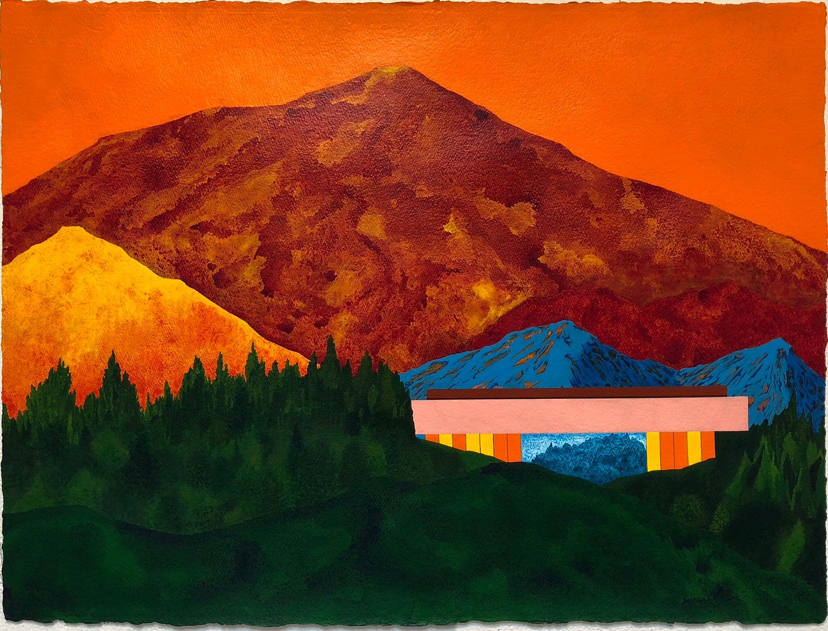 James Isherwood Figurative Painting - Ridge. Acrylic on paper, 22.5 x 30.25 in. Mountainous Landscape