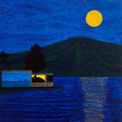 Salt Point, nighttime scene on the water, acrylic on panel