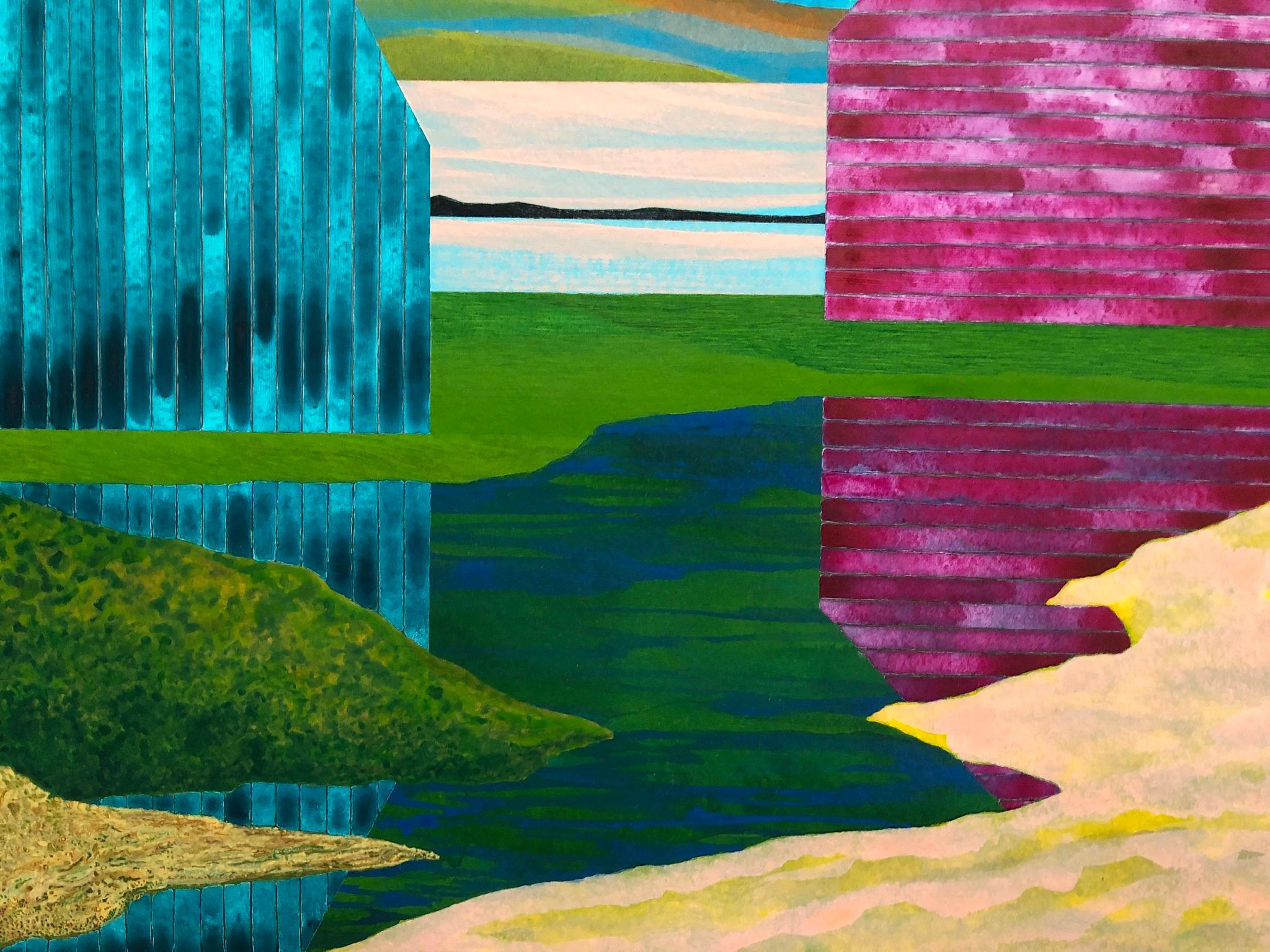 Saltaire, peinture surréaliste d'architecture et de paysage - Painting de James Isherwood