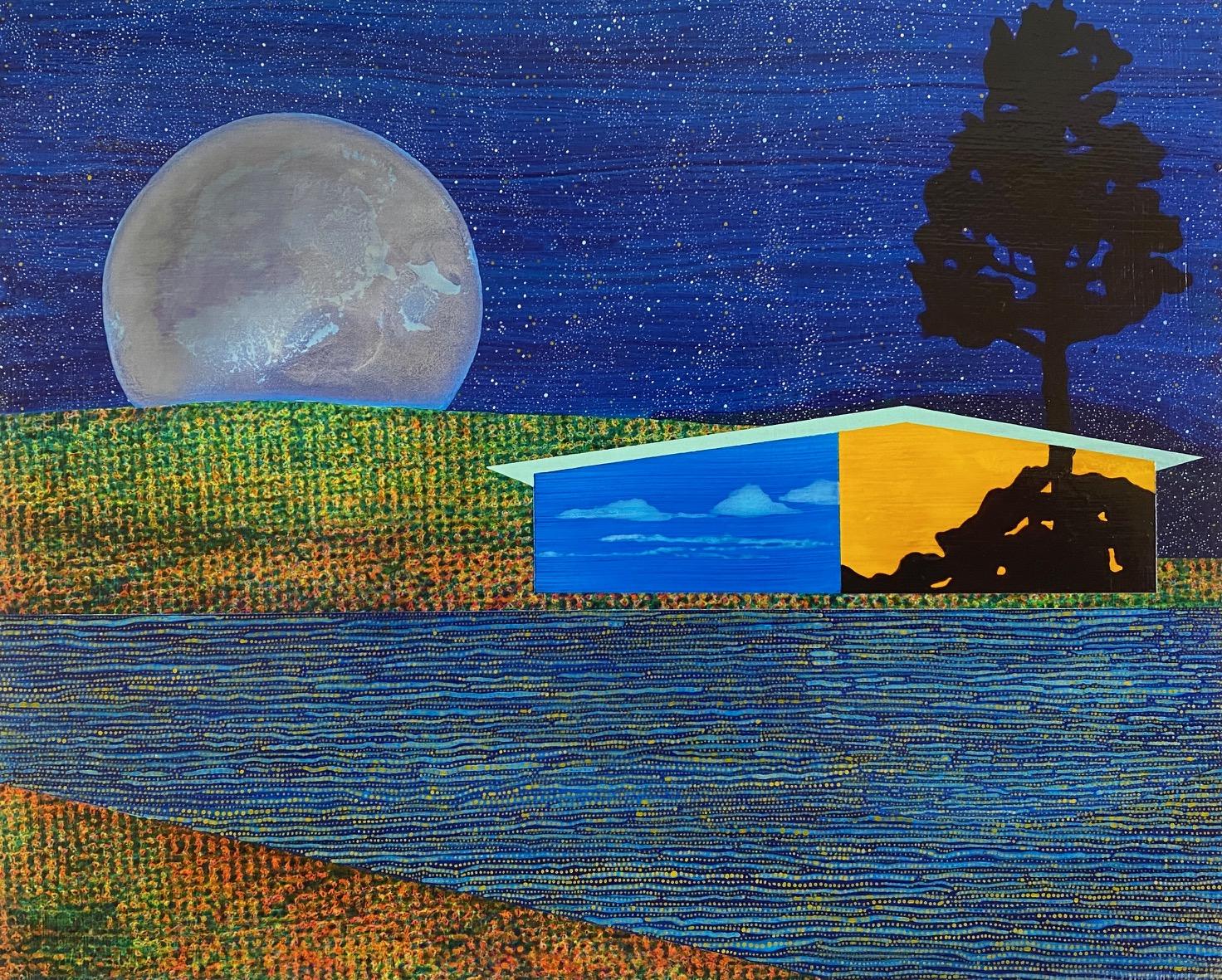 James Isherwood Abstract Painting - Vinalhaven, blue landscape on panel