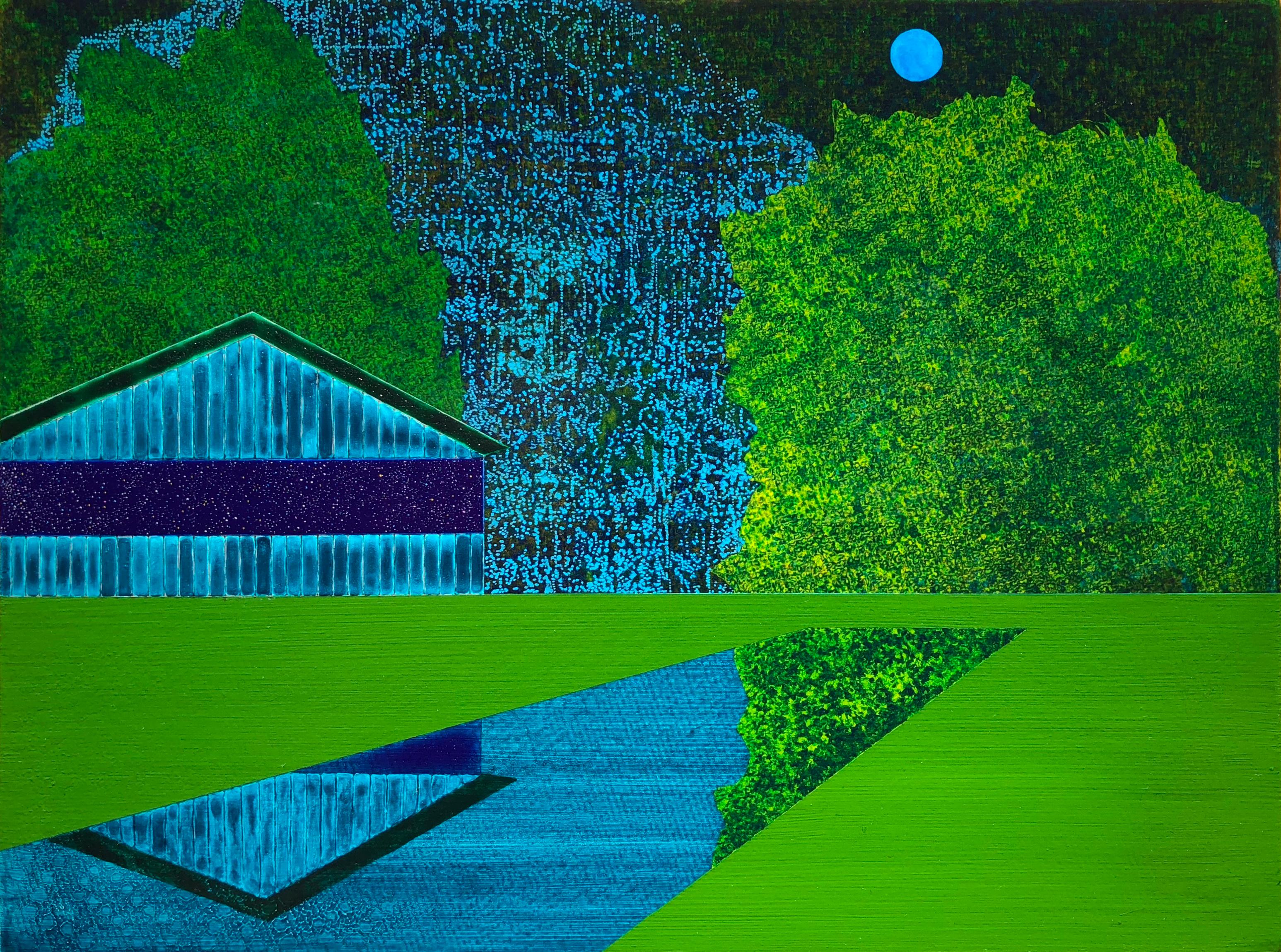 James Isherwood Landscape Painting - Wishing An Ocean, green and blue landscape on wood panel