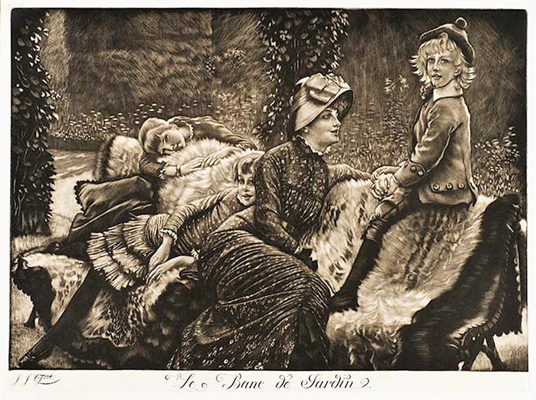 The banc de jardin. - Print de James Jacques Joseph Tissot