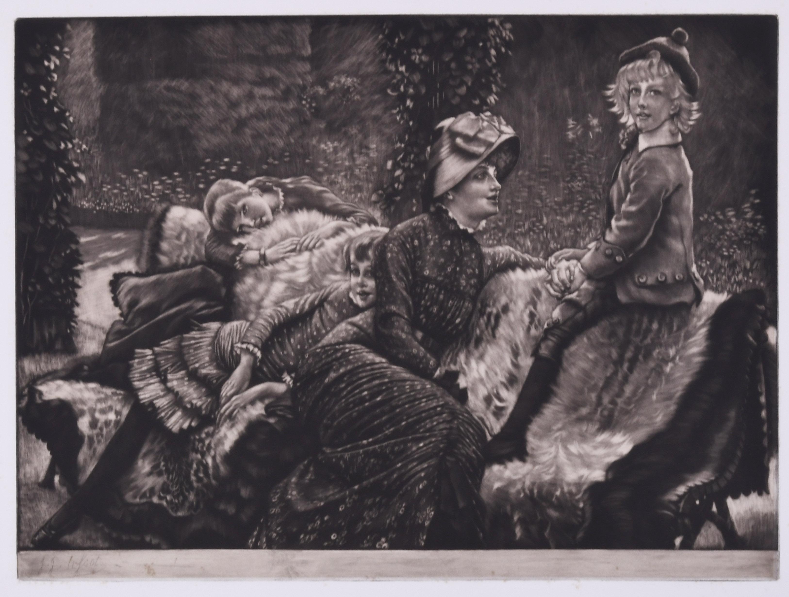 Figurative Print di James Jacques Joseph Tissot - Il banc de jardin (La panchina del giardino)