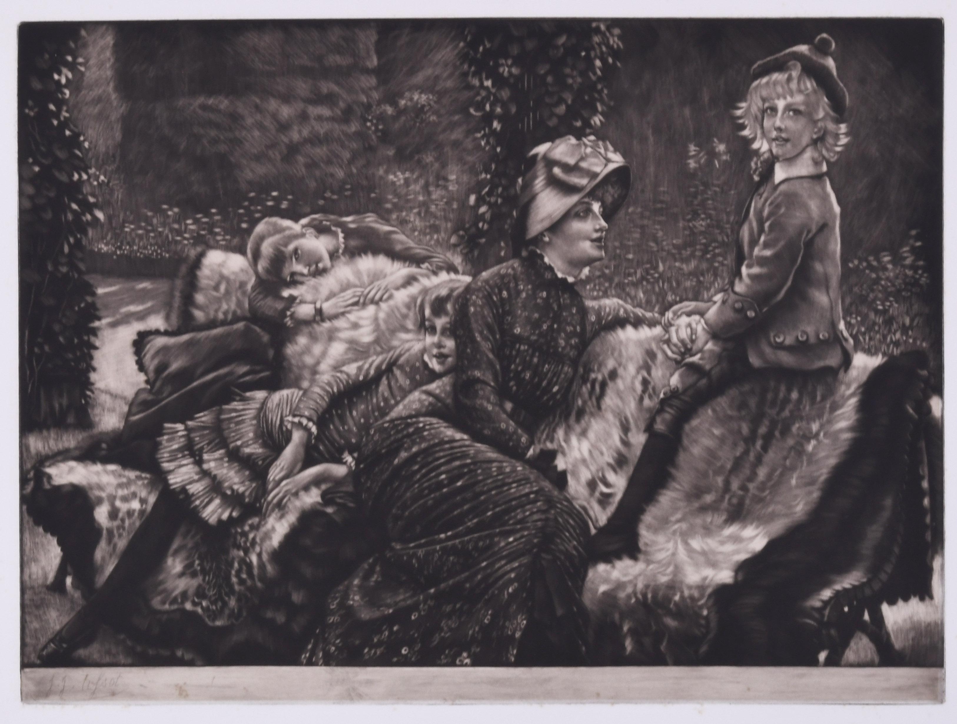 James Jacques Joseph Tissot Figurative Print - Le banc de jardin (The Garden Bench)