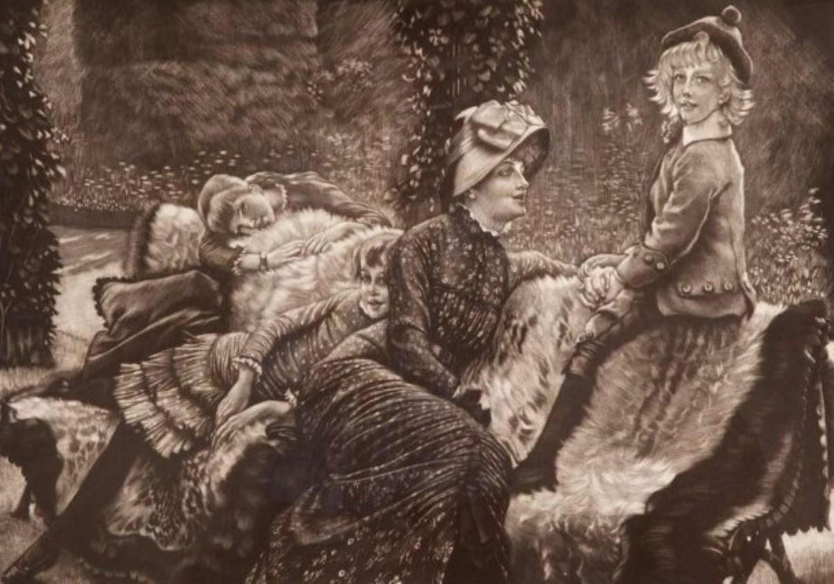 Le banc de jardin (La panchina del giardino). - Print di James Jacques Joseph Tissot