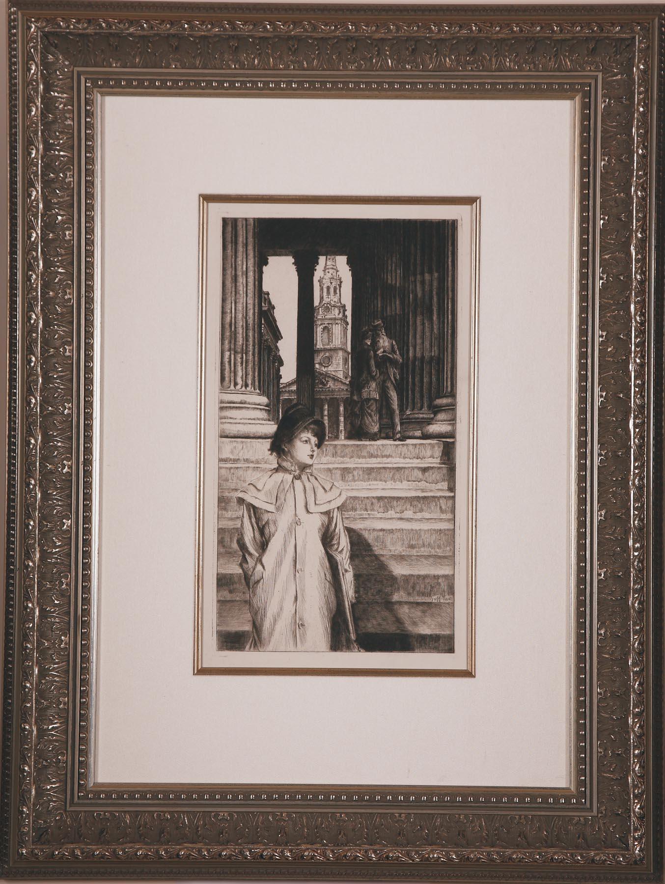 Le Portique de la Galerie Nationale de Londres par J.J. TISSOT - Print de James Jacques Joseph Tissot