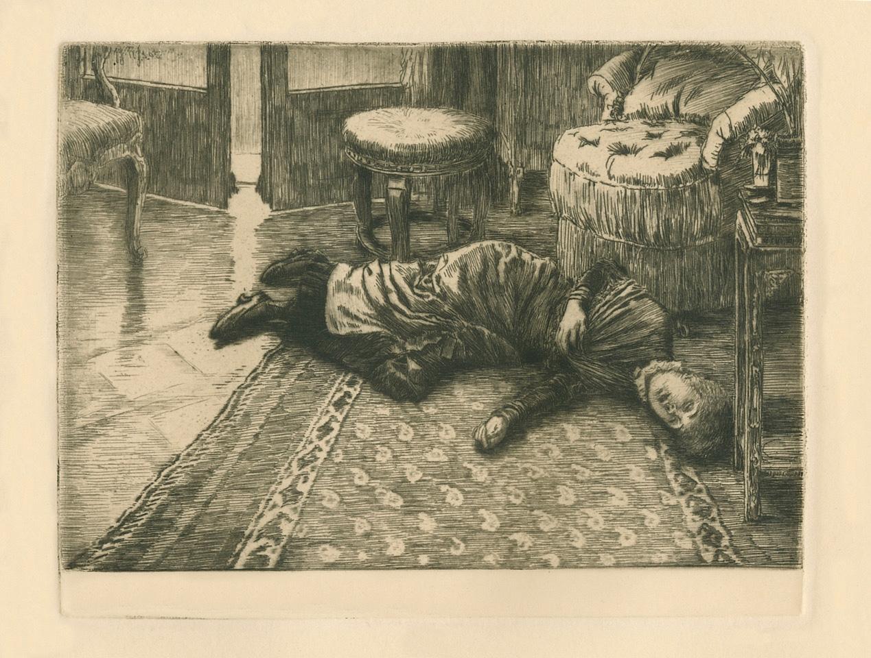 Renée Mauperin; Ten Etchings, Complete Set for the Illustrations to the Novel by Edmond and Jules de Goncourt 1882
Paris: G. Charpentier et Cie, 1882-1884. 

The complete set of ten (10) etchings on cream wove paper illustrating the same-titled