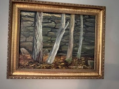 James Jahrsdoerfer, "Vermont Wall", Tree Rock Wall Oil Painting on Canvas
