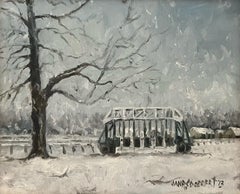 James Jahrsdoerfer, "No Breezing Today", Winter Horse Racetrack Oil Painting 
