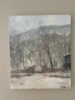James Jahrsdoerfer, "Prima neve", Paesaggio invernale innevato dipinto a olio su tela