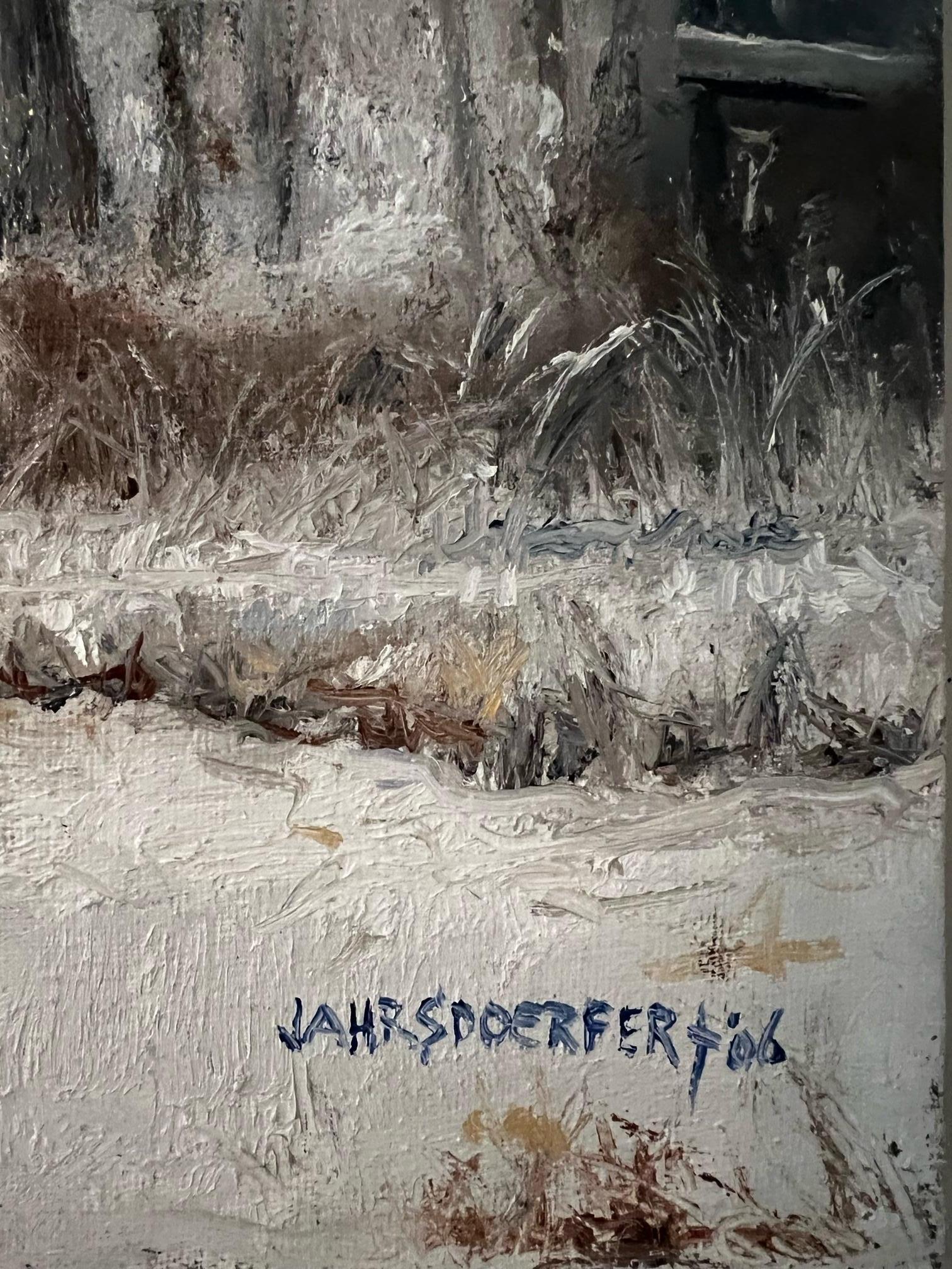 Peinture à l'huile sur toile « First Snow » de James Jahrsdoerfer, paysage d'hiver enneigé en vente 2