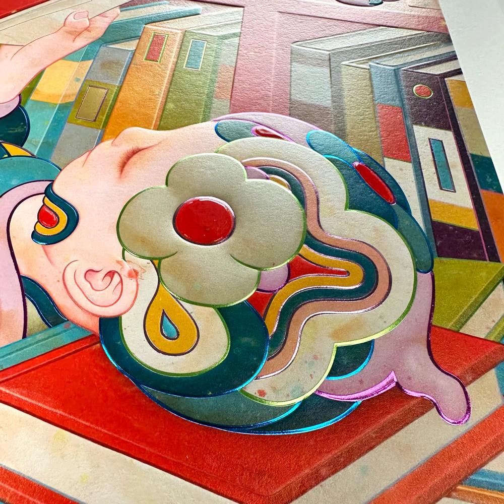 Bibliophile II

Signed and numbered multiprocess edition, 2025 (released September 9)
22 of 656

Description:
In Bibliophile II, James Jean conjures a compelling visual metaphor: the bookworm-turned-moth, a lone figure nestled beneath a “makeshift