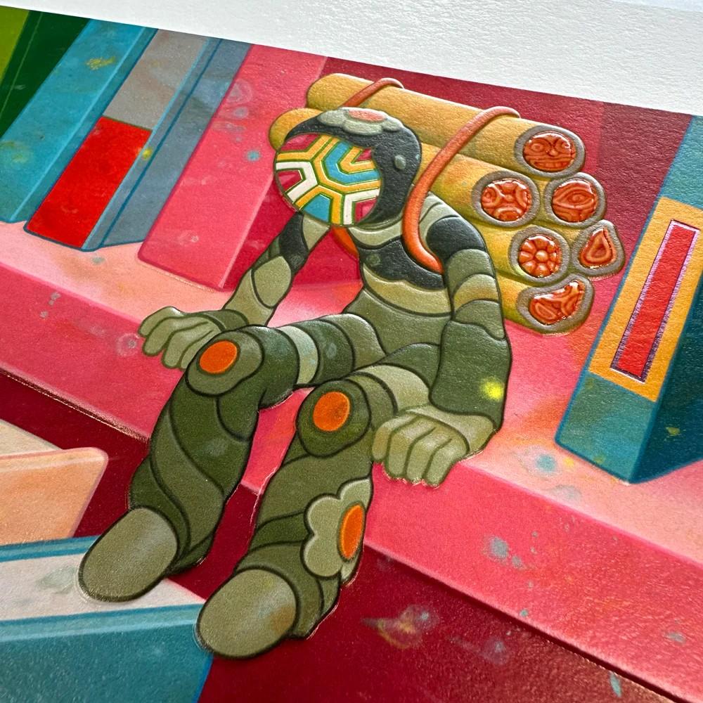 Bibliophile II holographic and foil detailing sculptural print edition For Sale 1