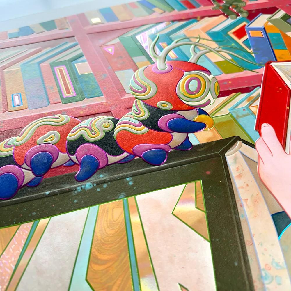 Bibliophile II holographic and foil detailing sculptural print edition For Sale 2