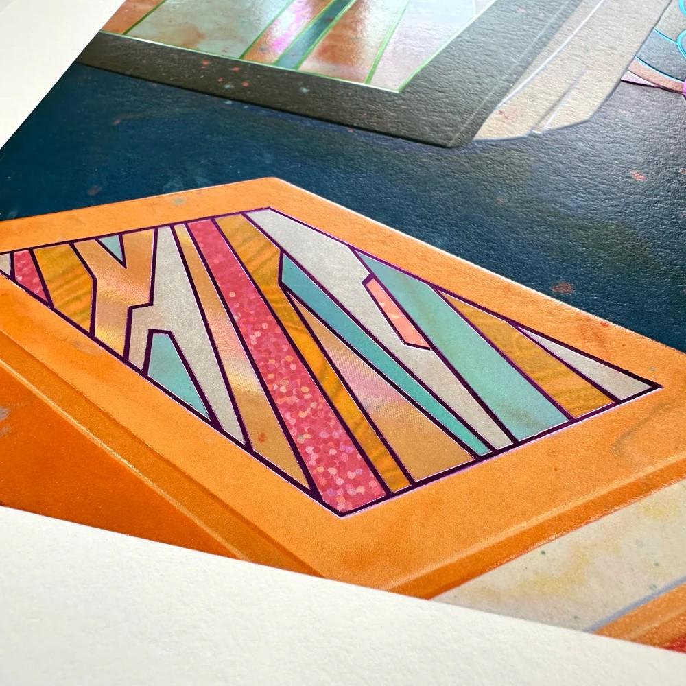 Bibliophile II holographic and foil detailing sculptural print edition For Sale 3