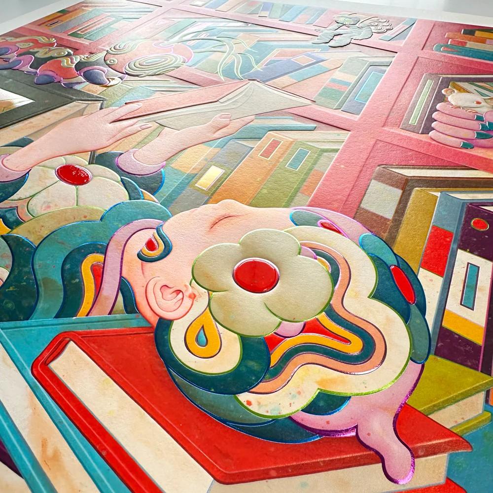 Bibliophile II holographic and foil detailing sculptural print edition For Sale 5