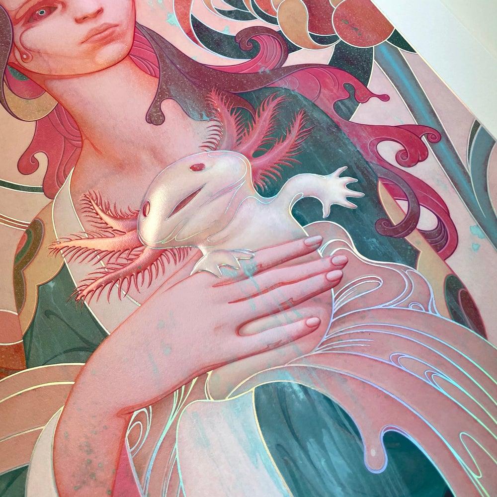 James Jean Lady with an Axolotl Signed and Numbered Embellished Screenprint For Sale 1