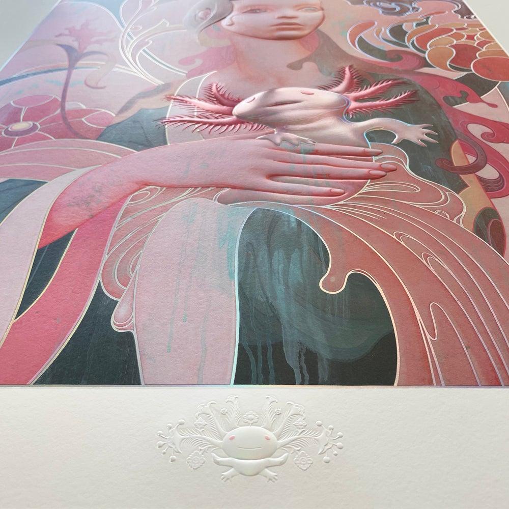 James Jean Lady with an Axolotl Signed and Numbered Embellished Screenprint For Sale 2