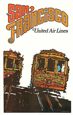 Original San Francisco United Air Lines vintage travel poster  mid-century