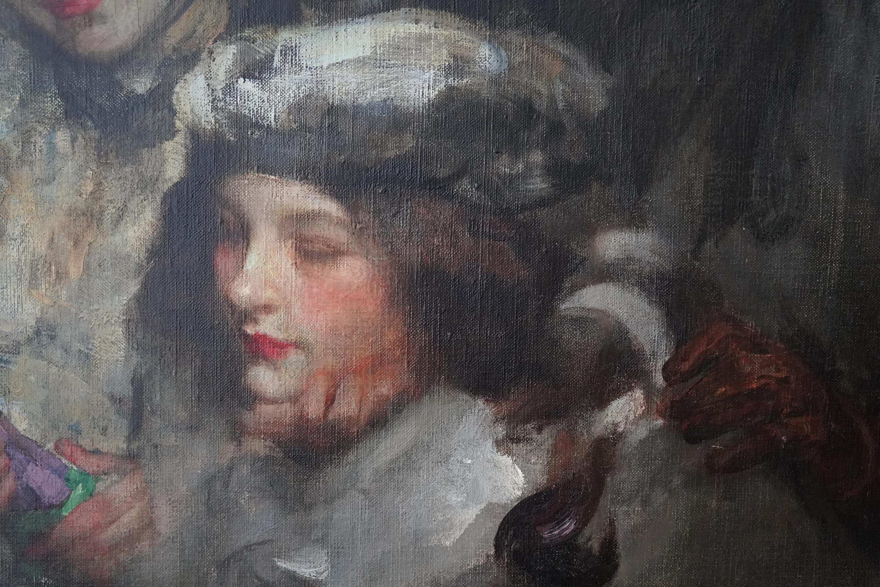 Ce superbe portrait impressionniste britannique sur toile est une œuvre de Sir James Jebusa Shannon datant d'environ 1905. Le tableau représente l'artiste, sa femme Florence et sa fille Kitty. Shannon a réalisé de nombreux portraits superbes,