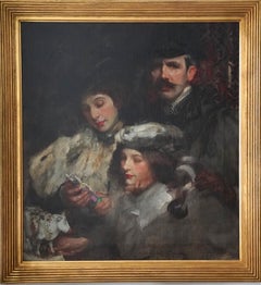 Antique Artist's Family Portrait - British American Impressionist art oil painting