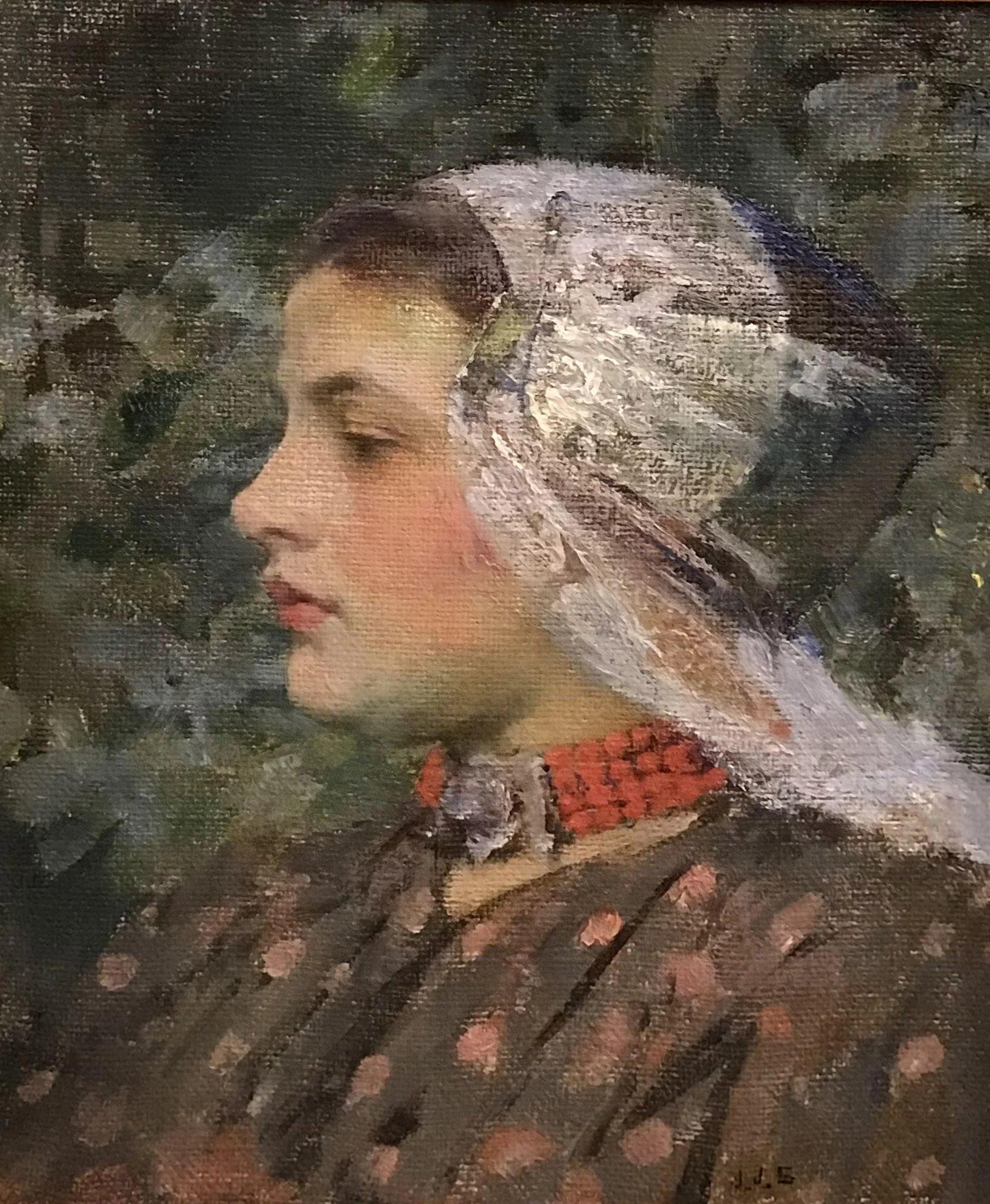 Portrait of a Dutch Girl, circa 1891-1896 - Painting by James Jebusa Shannon