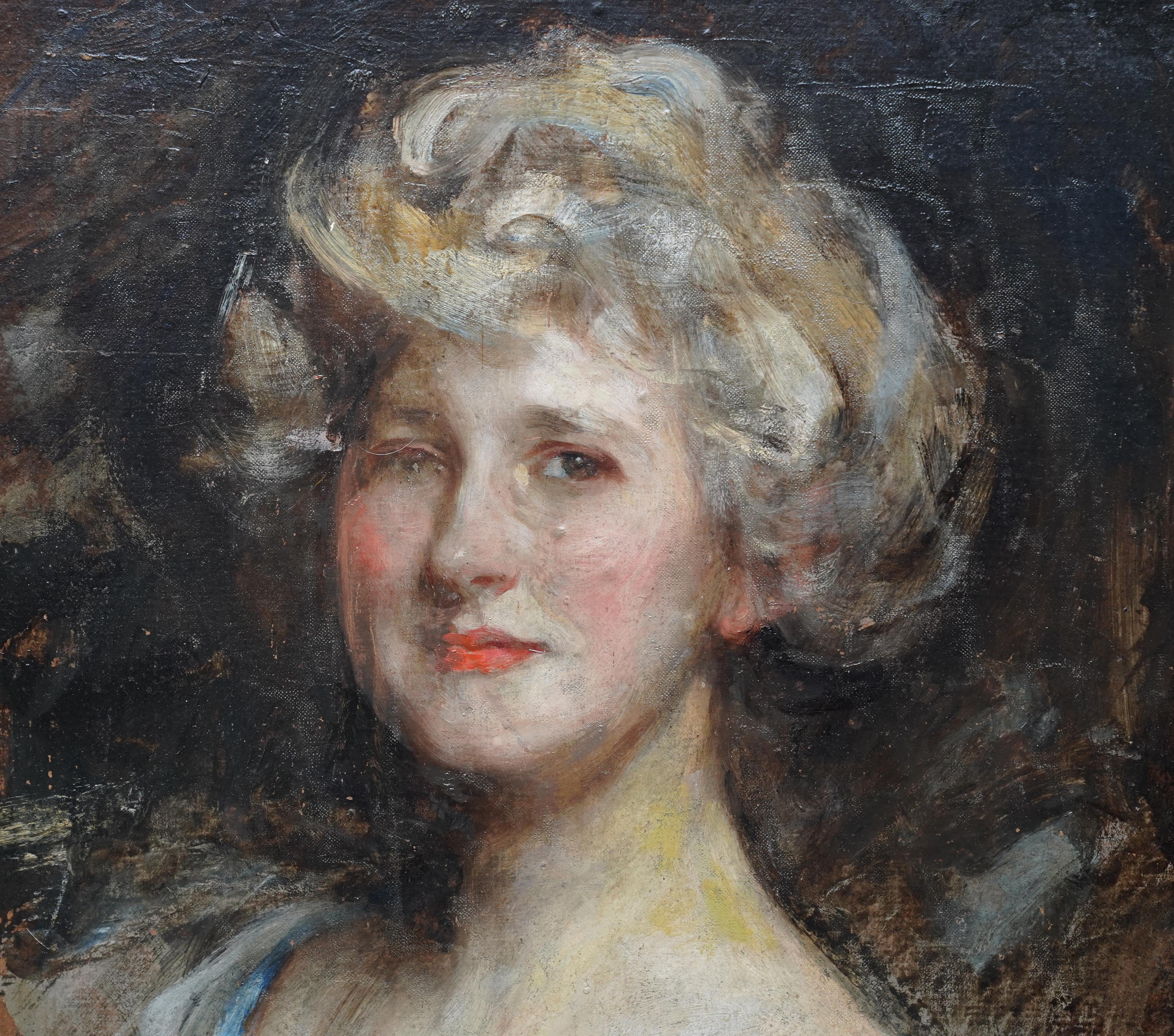 Portrait of a lady - British Edwardian Impressionist art portrait oil painting  For Sale 1