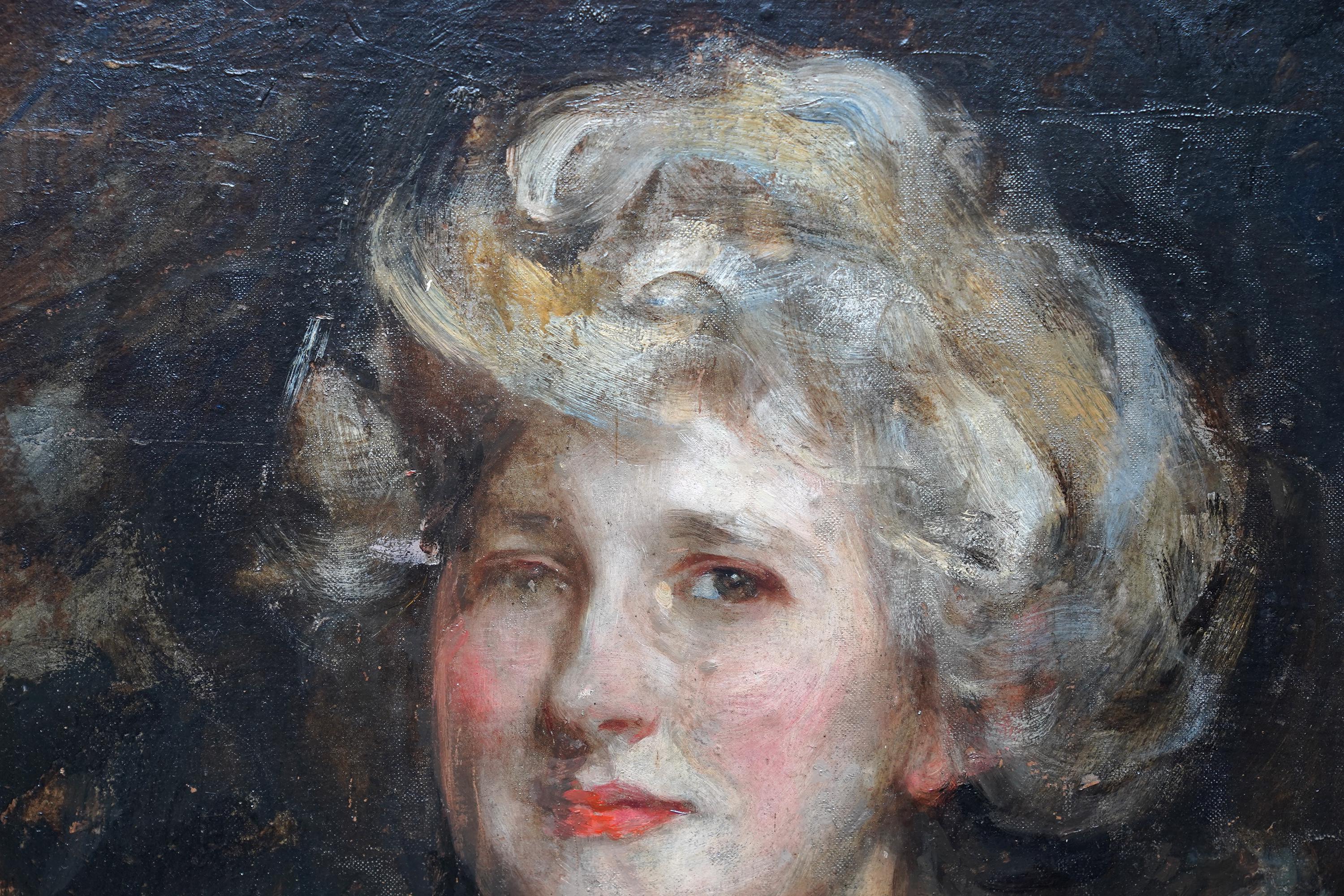 Portrait d'une dame - Peinture à l'huile d'art impressionniste édouardienne  en vente 1