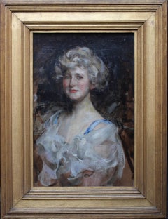 Portrait of a lady - British Edwardian Impressionist art portrait oil painting 