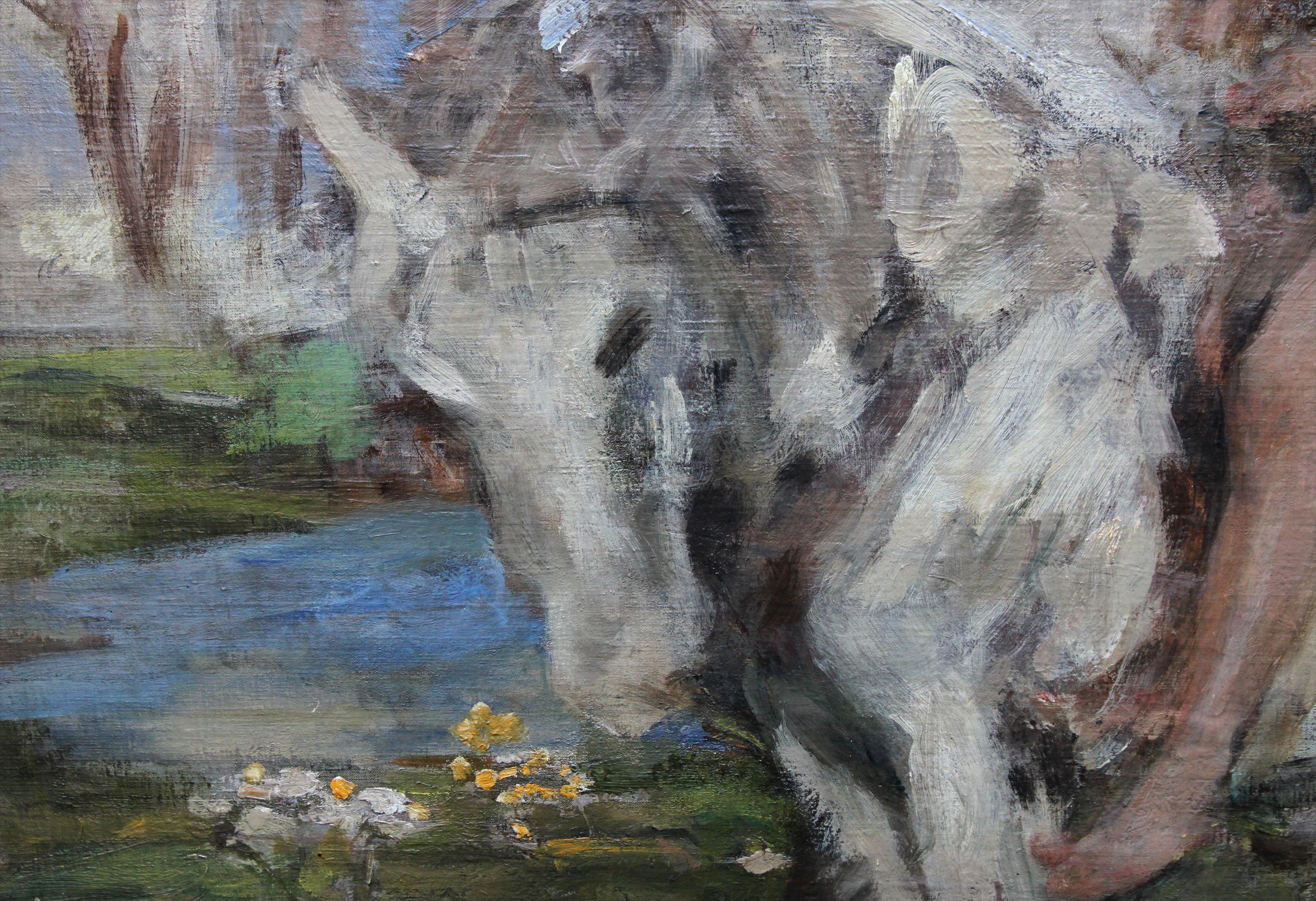 Portrait of Artist's Grandson - Edwardian Impressionist horse art oil painting For Sale 2