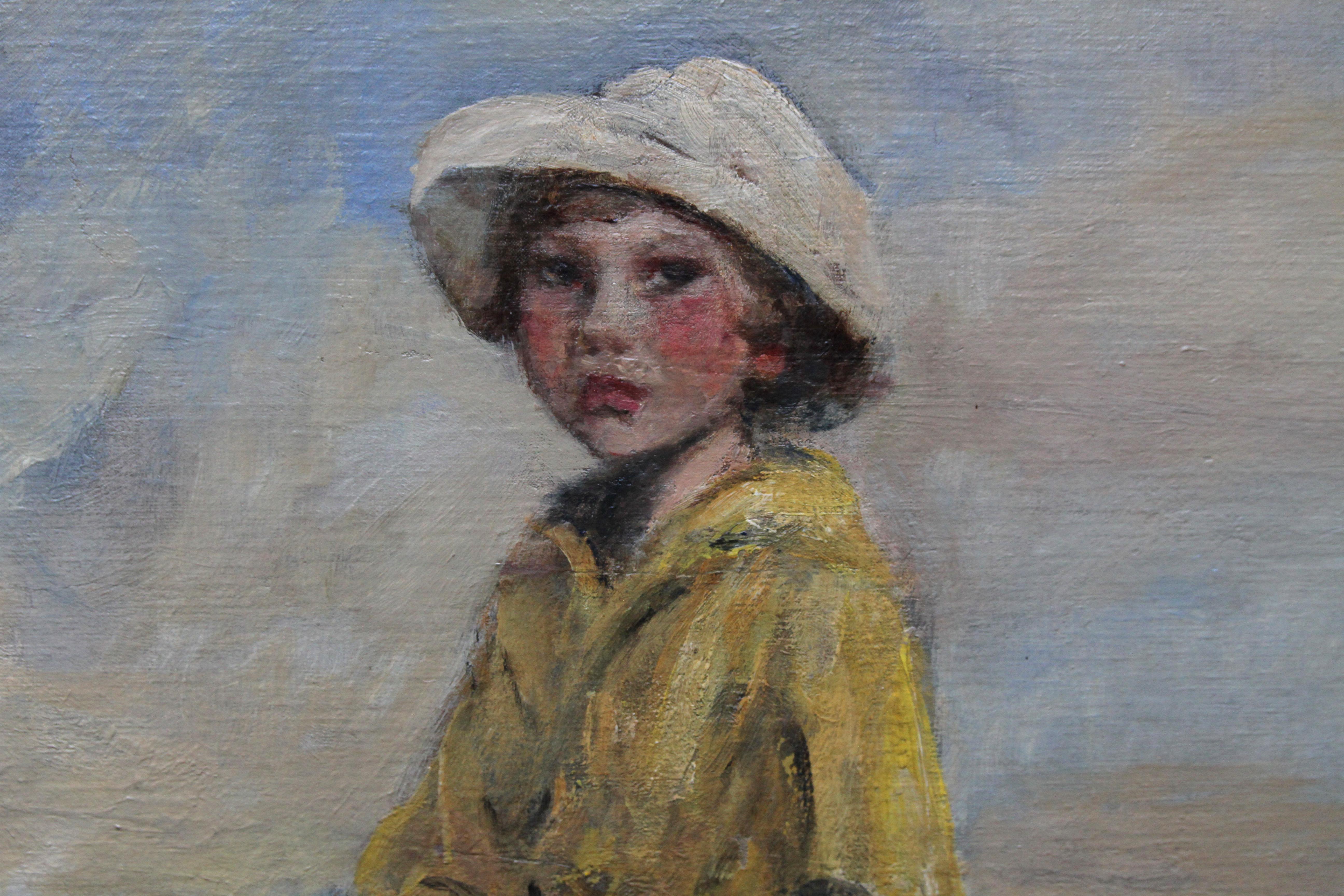 Portrait of Artist's Grandson - Edwardian Impressionist horse art oil painting For Sale 3