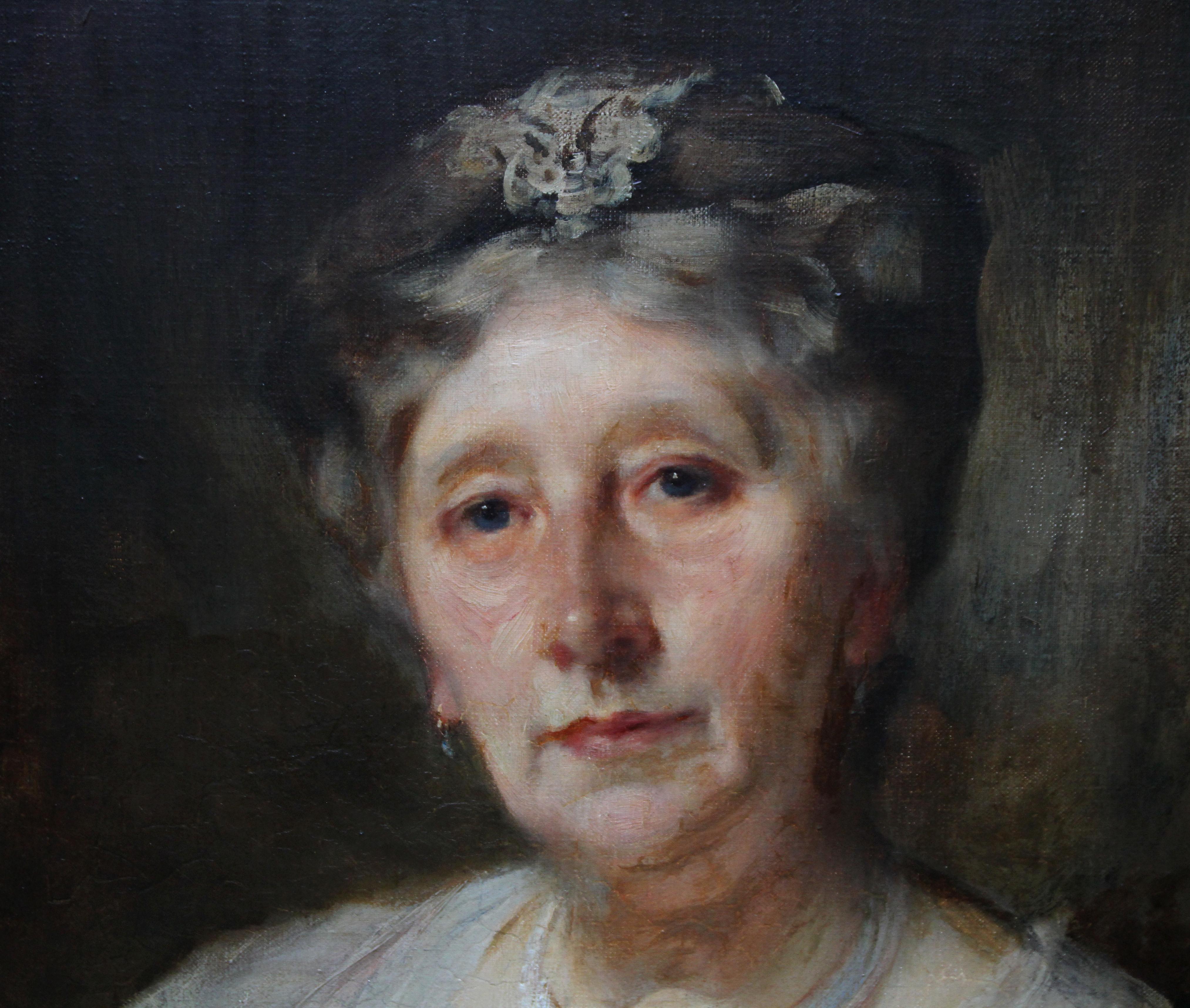 Un óleo sobre lienzo original de Sir James Jebusa Shannon. El cuadro representa a lady Ruthven con un impresionante vestido de seda y encaje. Data de la época eduardiana y representa una atrevida pintura impresionista británica de una dama de