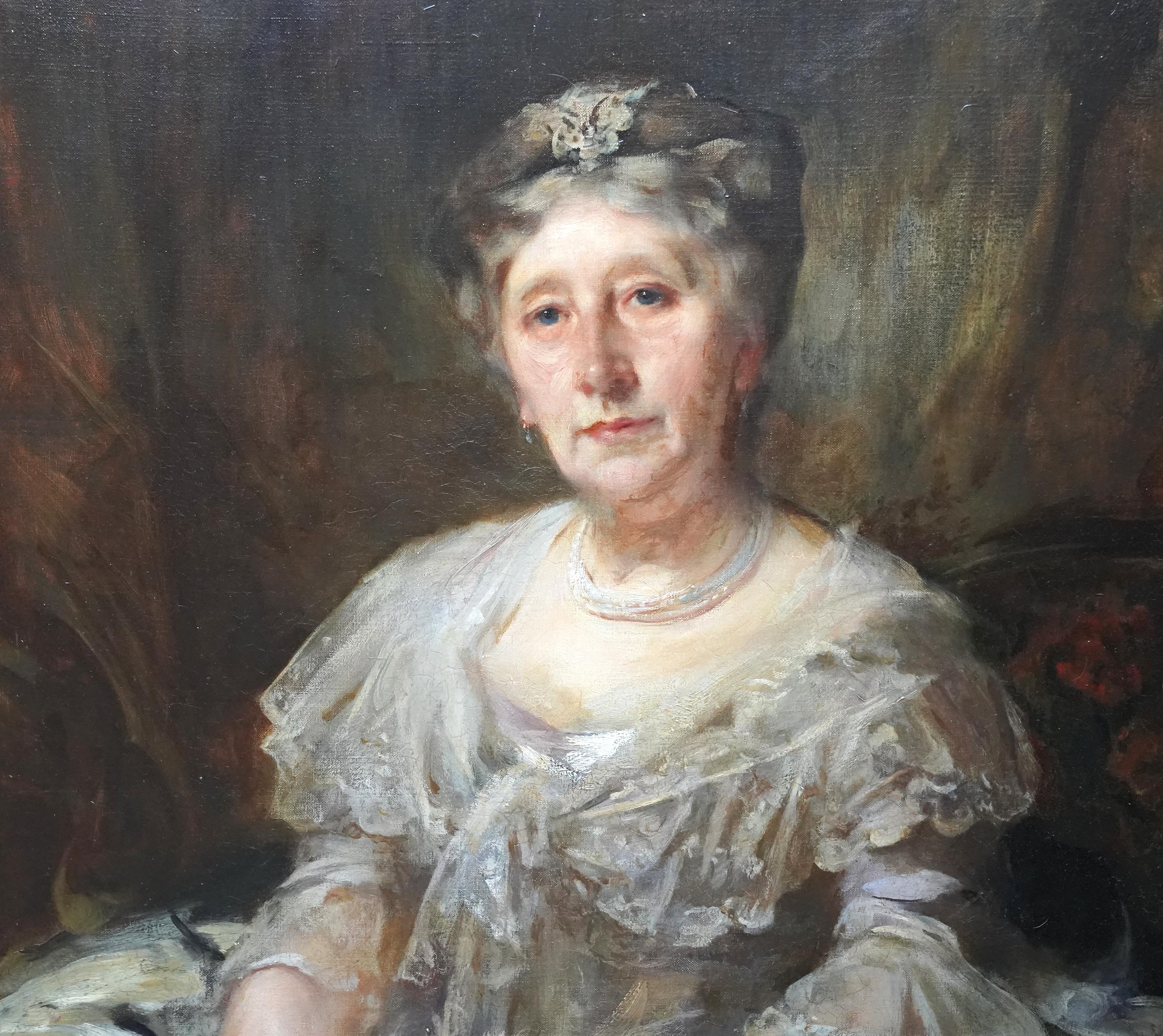 Porträt von Lady Ruthven – Edwardian Society, British American Art, Ölgemälde (Schwarz), Portrait Painting, von James Jebusa Shannon