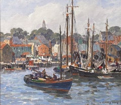 Artista James Jeffrey Grant (1883-1960) Paisaje del puerto de Gloucester