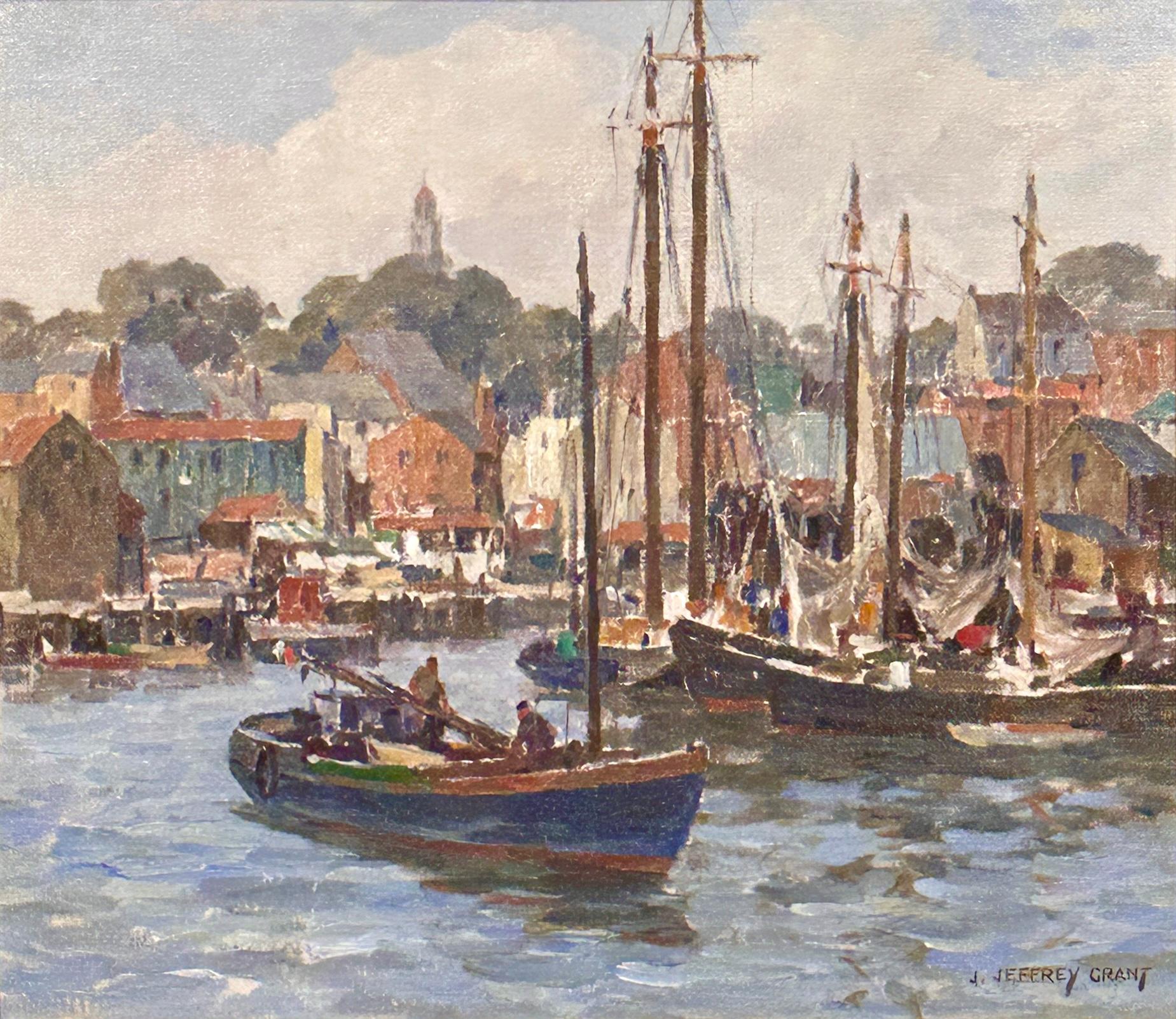 Painting Size (unframed): 14" x 16"
Framed Size: 21" x 23"
Signature: Signed lower right

This atmospheric harbor scene by James Jeffrey Grant captures the timeless maritime character of Gloucester, Massachusetts—one of America’s most celebrated