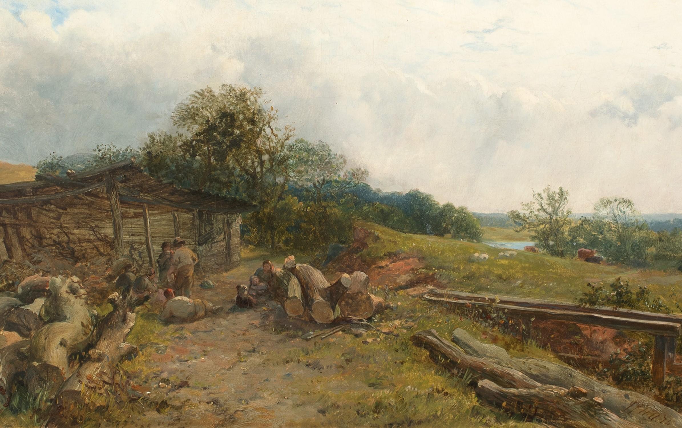 Il riposo dei taglialegna, XIX secolo - Painting di James John Hill