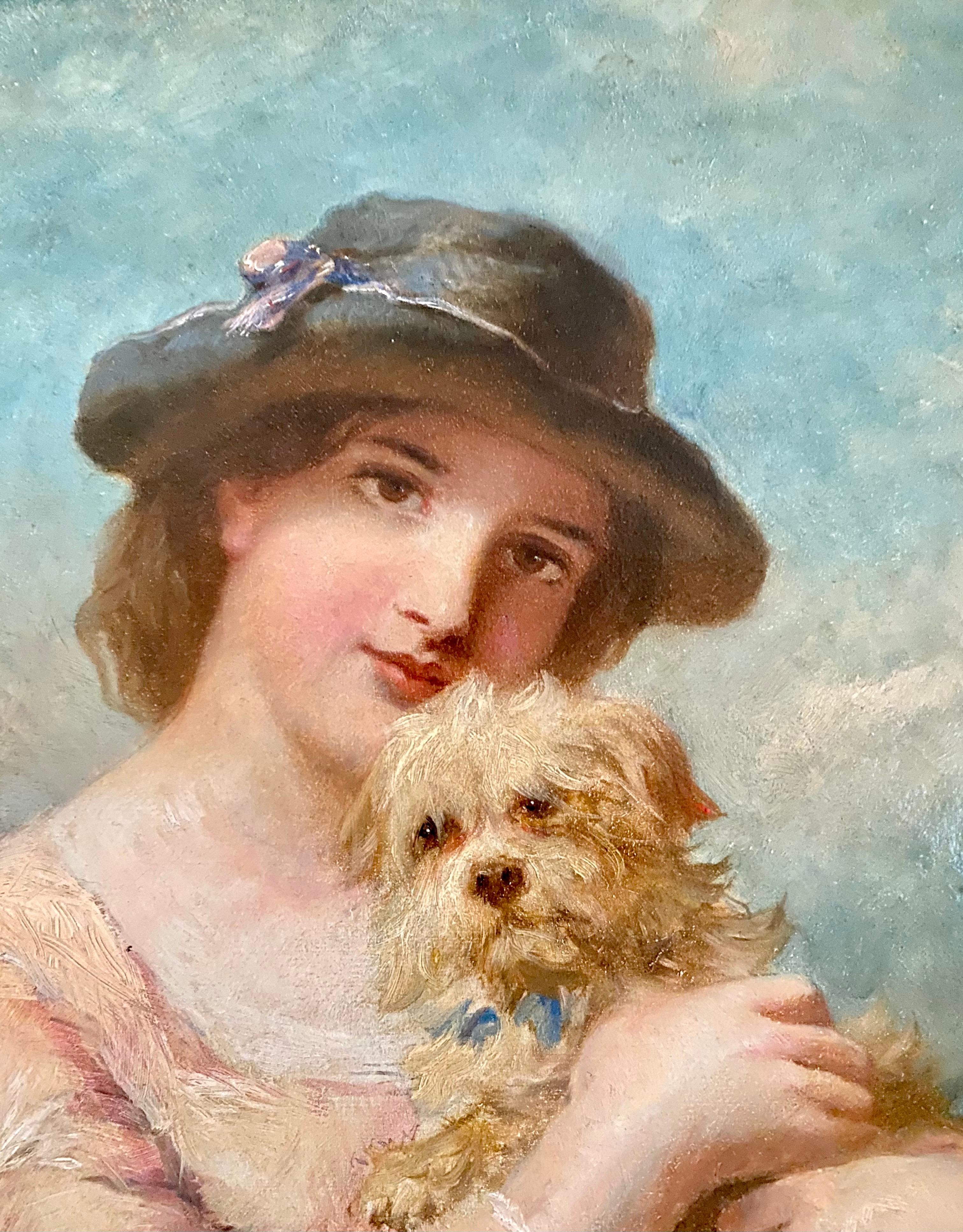 Britannique « James John Hill Rba a Lady and Her Dog », huile sur toile en vente