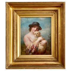 James John Hill Rba (1811 - 1882). Best Friends a Lady & Her Dog, Oil on Canvas