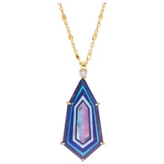 James Kaufman Lapis Turquoise Opal Inlay Diamond Gold Pendant Necklace