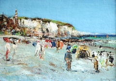 Bathers at Dieppe - 19th Century Oil Figures at the Beach Landscape by James Kay