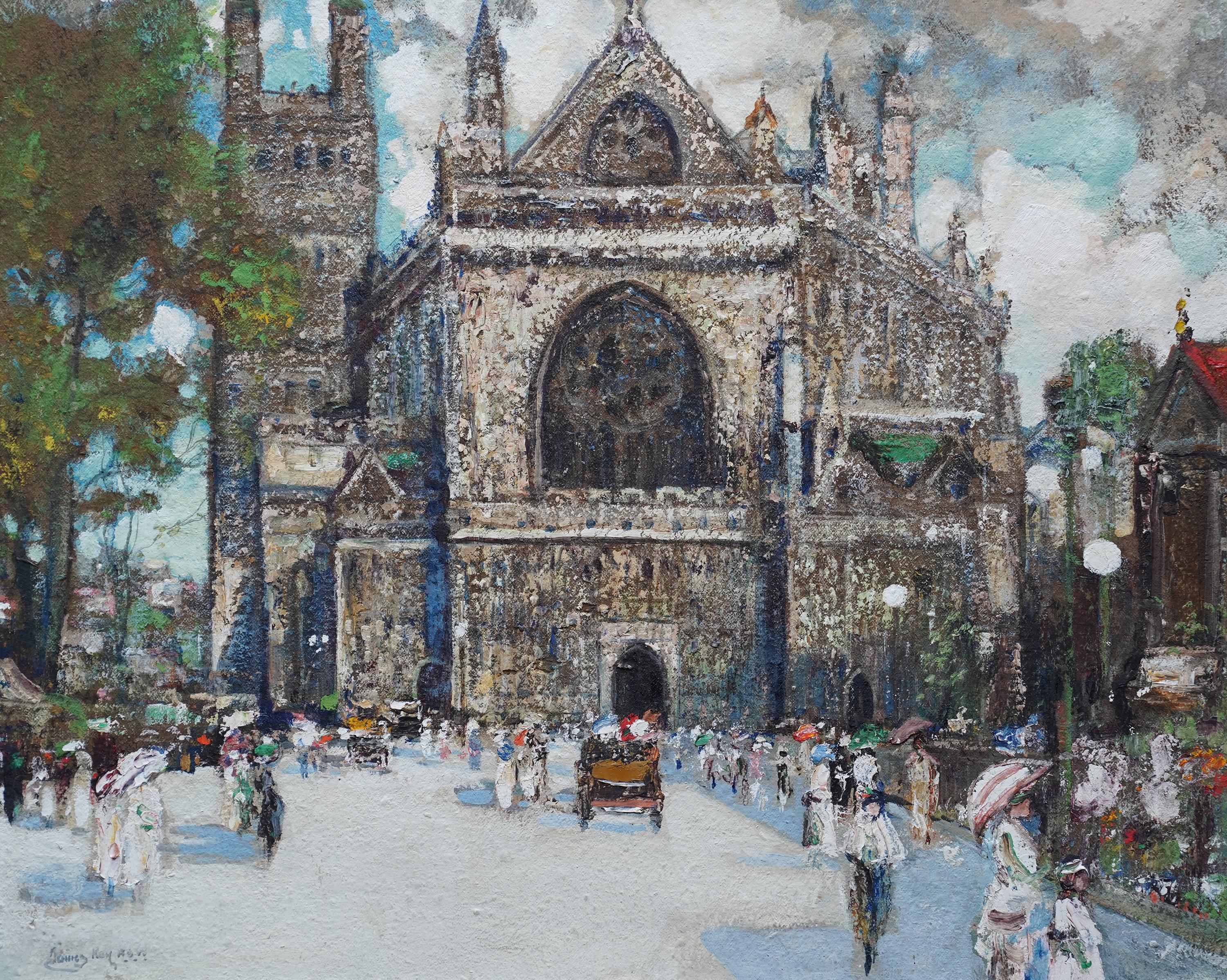 Catedral de Exeter - Óleo arquitectónico impresionista eduardiano escocés - Painting de James Kay