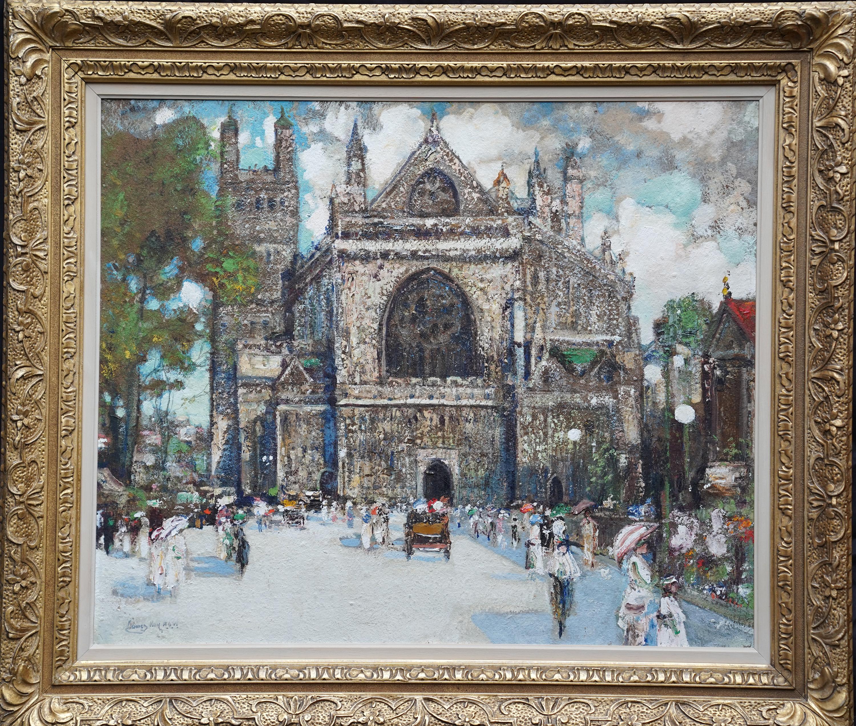 Figurative Painting de James Kay - Catedral de Exeter - Óleo arquitectónico impresionista eduardiano escocés